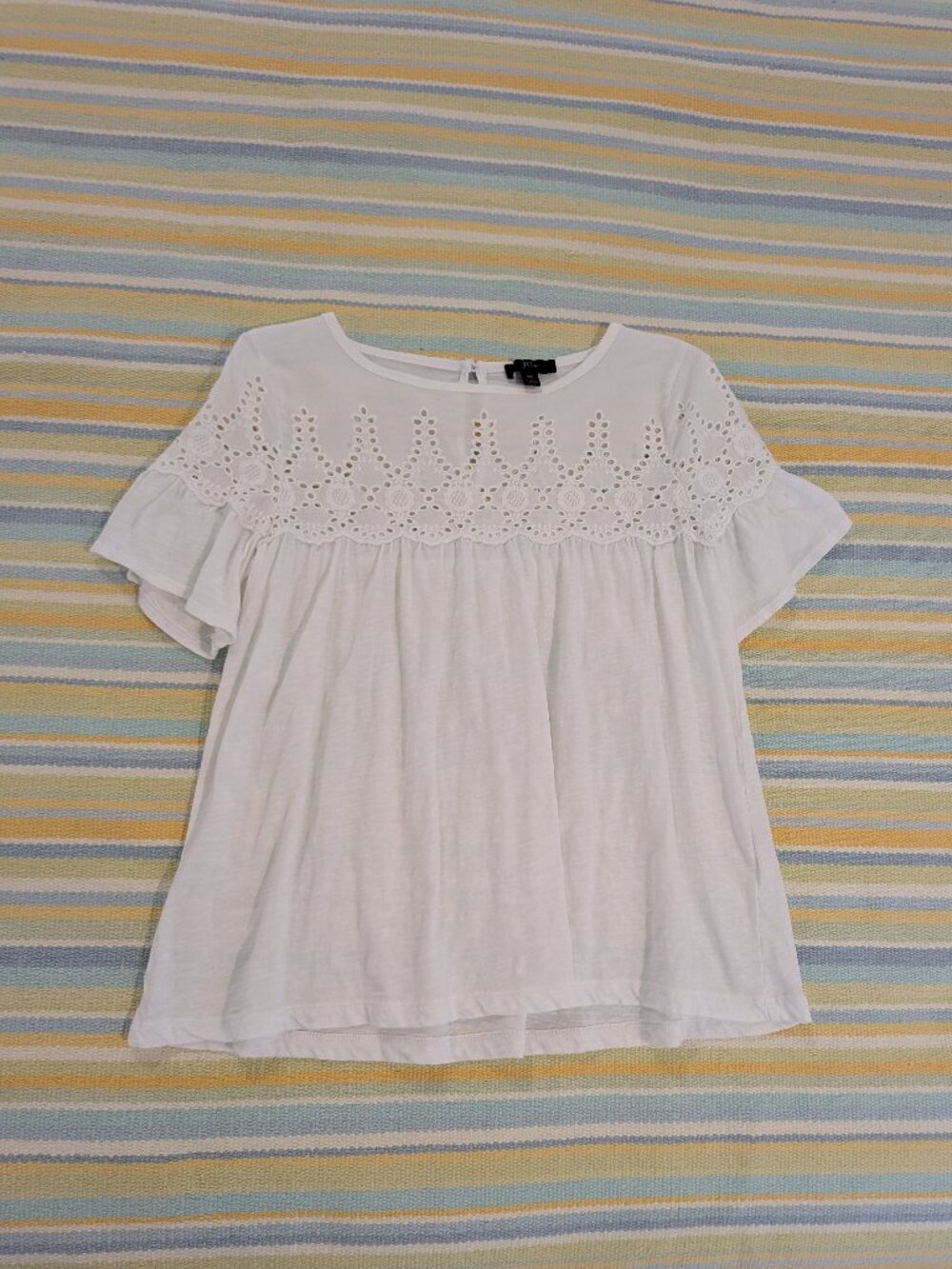 J.Crew Extra Small Crisp White Broderie Anglaise Eyelet Yoke Swing Babydoll Tee